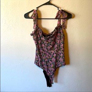 Floral bodysuit with shoulder ties